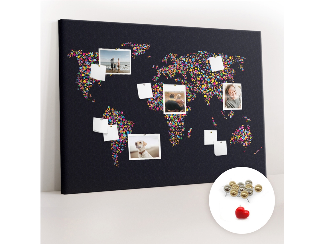 Painel De Cortiça Para Parede Mapa-múndi De Pontos Para O Quarto Das Crianças Espelharte (140x100 Cm)