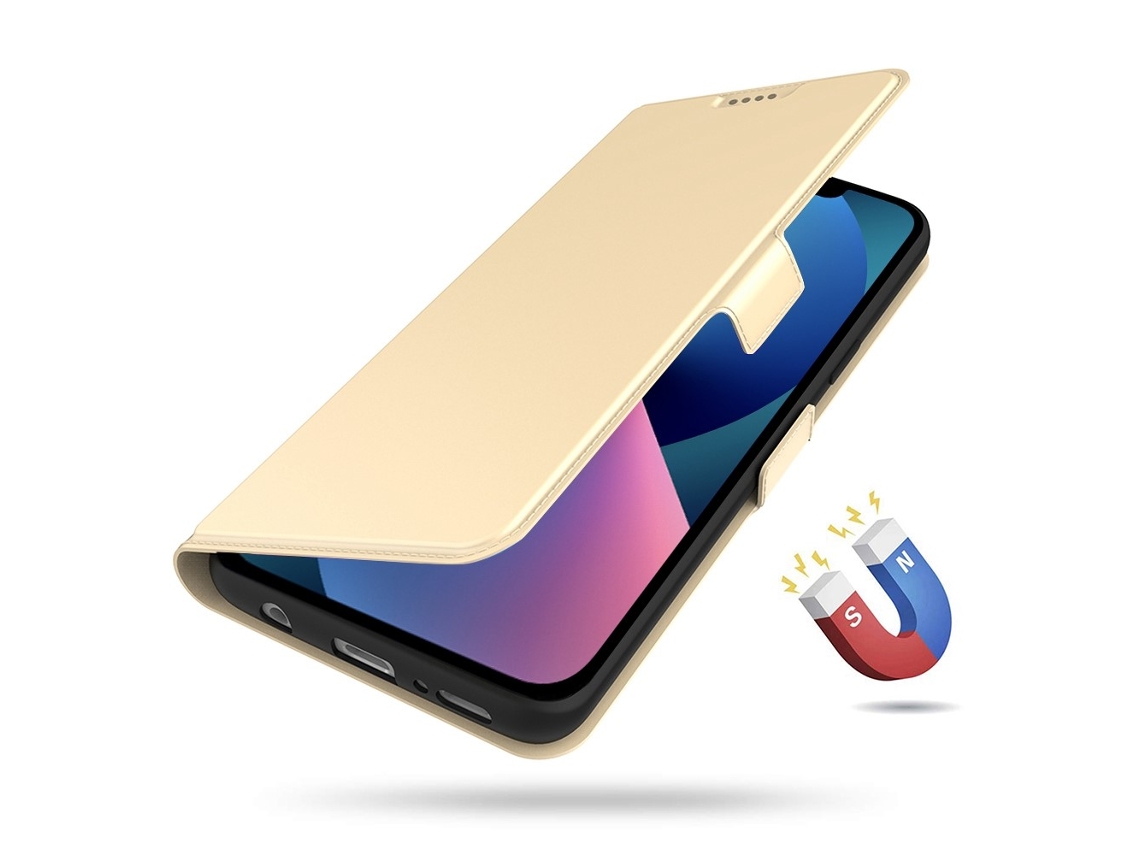 Capa Inch Para Iphone 13 Pele Sintética Anti-choque Magnética Com Porta-cartões Dourado