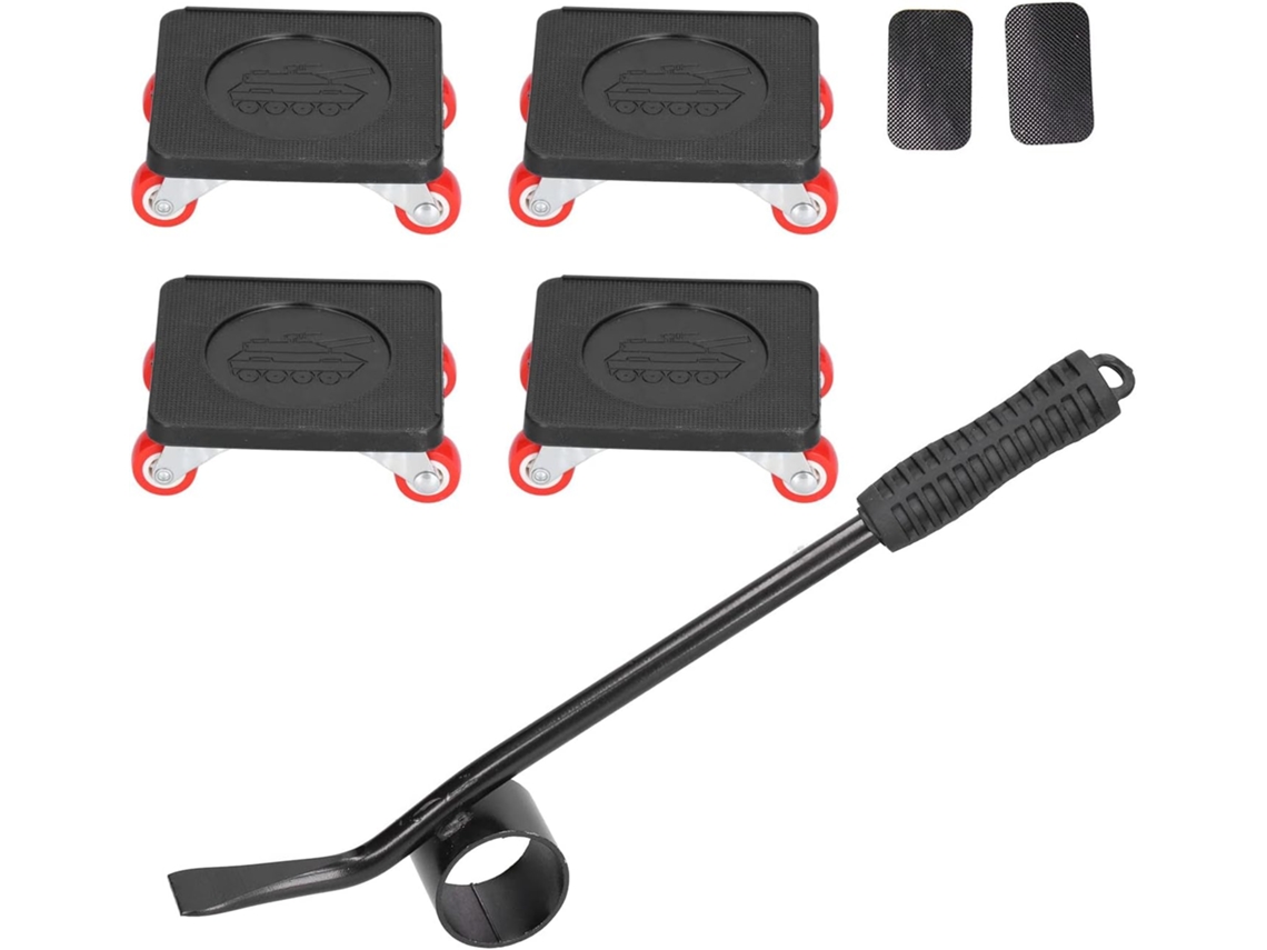 Kit De Movimentação E Elevação De Móveis Com 4 Deslizadores E 4 Rodas Para Cargas Pesadas Até 770 Kg Com Sistema Antiderrapante Em Borracha