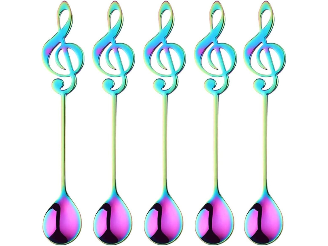 Colheres de Sobremesa Mini com Símbolo Musical, 15,5 Cm, Aço Inoxidável 430, Coloridas, Seguro para Lavavajillas