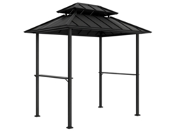 Gazebo Para Churrasco, Abrigo Rígido Para Com Teto Duplo, 2 Prateleiras E Gancho Superior, 244x184x258cm, Preto