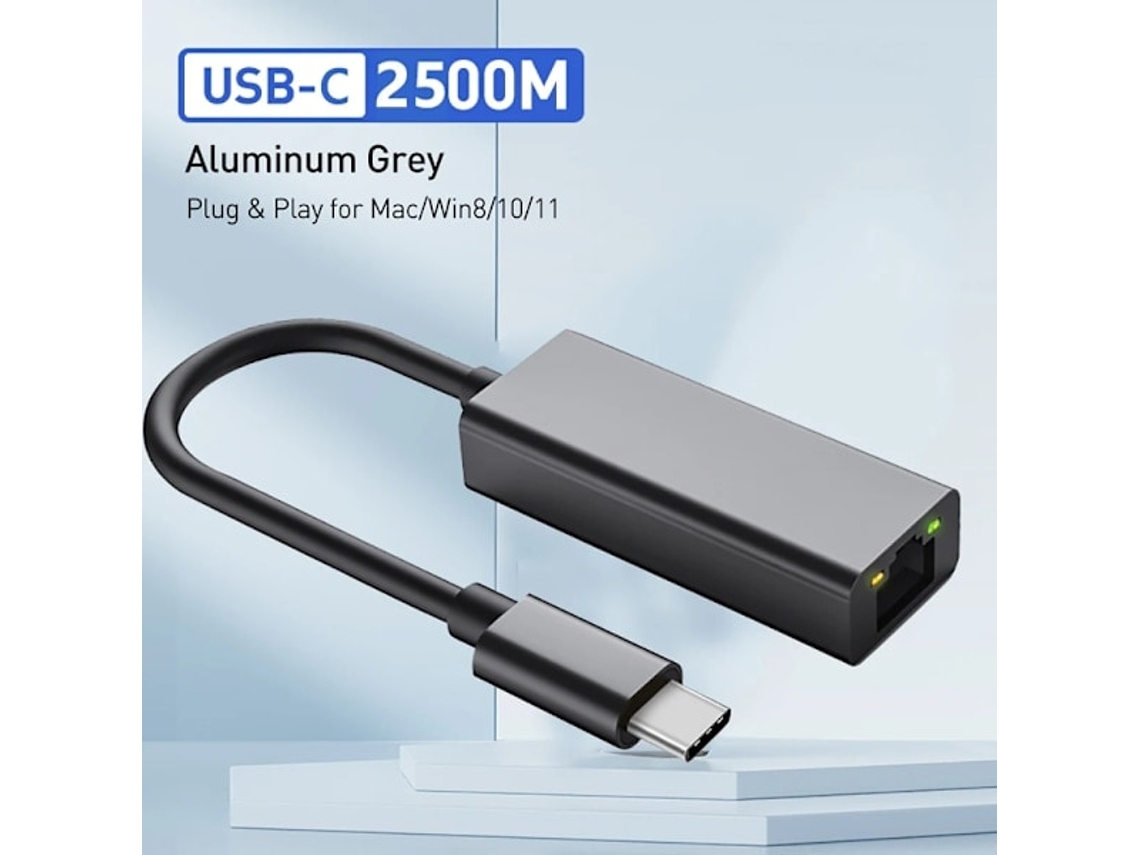Adaptador Usb C Para Ethernet De 2500 Mbps, Placa De Rede Usb Lan Rj45 Para Laptop Xiaomi Mi Box S Nintendo Switch Pc, Alumínio Gigabit 1 Aquaforge