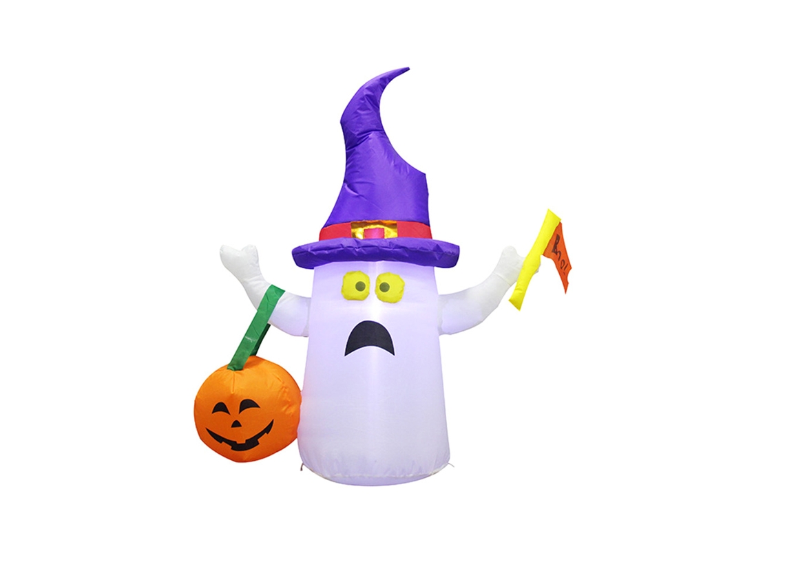 Decoração Jardim Halloween Fantasma Inflável Luz Abóbora