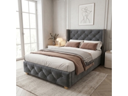Cama Estofada Em Cinzento De Veludo Com Estrado