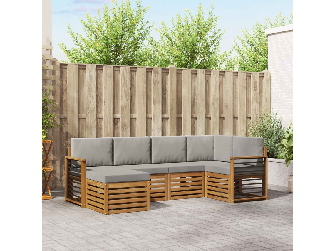 Vidaxl Conjunto De Sofás Para Exterior 6 Unid. Cinza Natural E Claro