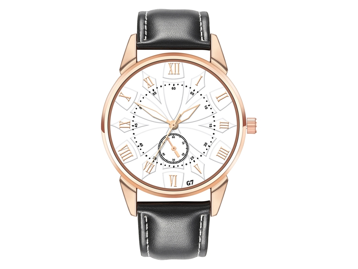 Relógio Casual Masculino de Quartzo com Pulseira de Couro Artificial Preto+branco