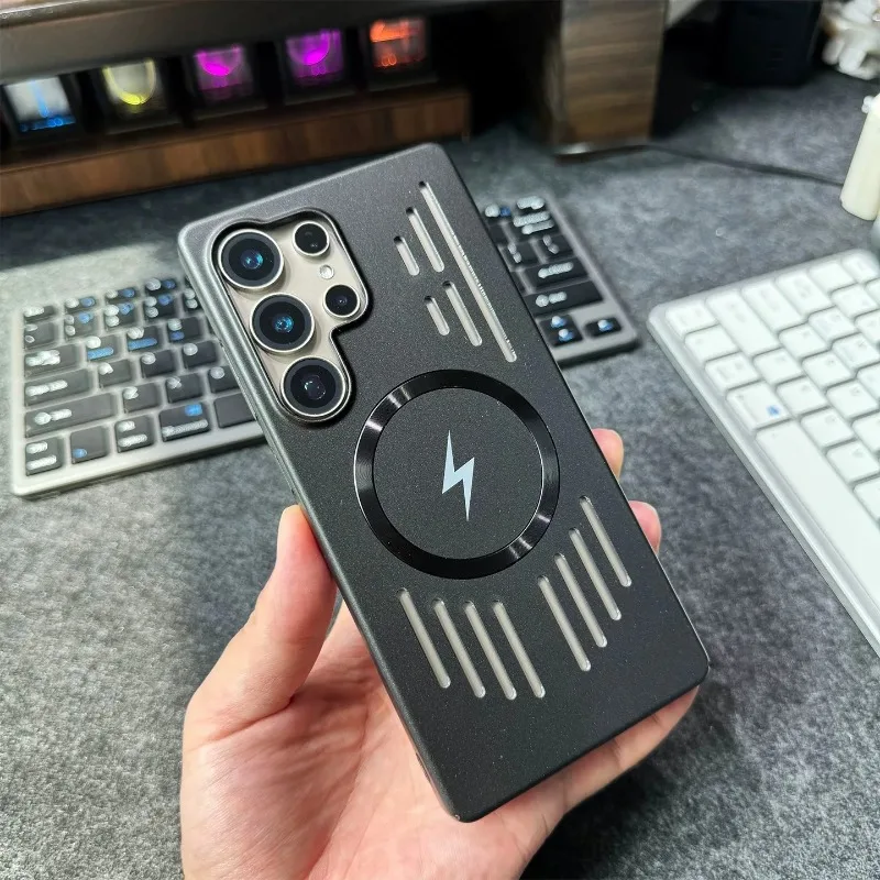 (preto S24) Capa Magnética Vazada Para Celular Com Pintura Metálica E Dissipação De Calor, Capa Protetora Em Pc