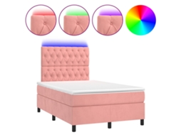 Cama Box Spring C/ Colchão/led 120x200 Cm Veludo Rosa MAISON EXCLUSIVE