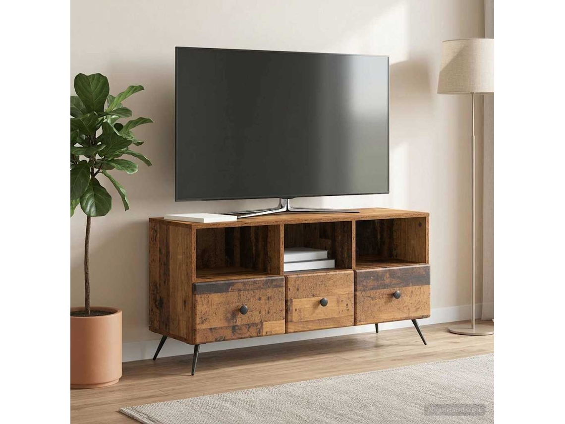 Vidaxl Gabinete Para Tv Com Gaveta Madeira Antiga 102 X 34,5 X 50 Cm