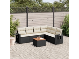 Vidaxl 7 Pcs Conjunto De Sofás P/ Jardim C/ Almofadões Vime Pe Preto
