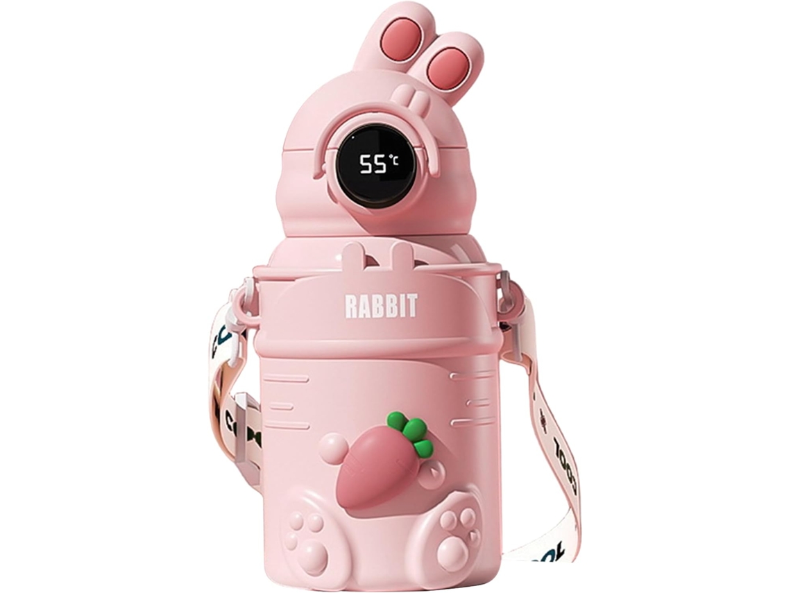Garrafa Água Infantil Em Aço Inoxidável, 500ml, Com Visor Inteligente De Temperatura, Inclui Capa Protetora