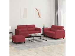 Vidaxl 3 Pcs Conjunto Sofás C/ Almofadões Couro Artif. Vermelho Tinto