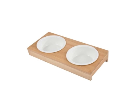 Love Story - Tigela dupla de cerâmica e bambu para cães e gatos - Diam 12 cm