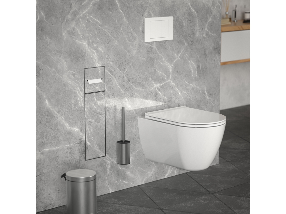 Suporte embutido LuxeBath de papel higiênico e escova com tampa em aço cromado 60x20 cm