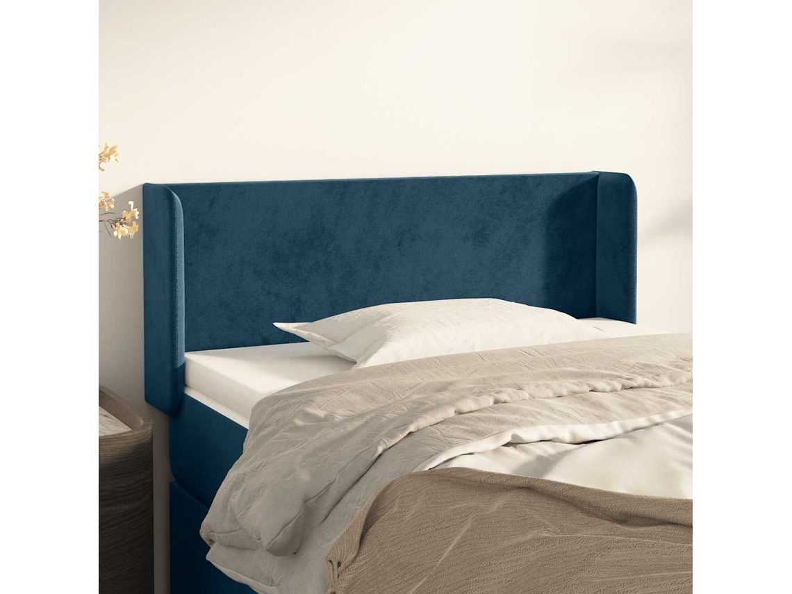 Vidaxl Cabeceira De Cama C/ Abas Veludo 93x16x78/88 Cm Azul-escuro