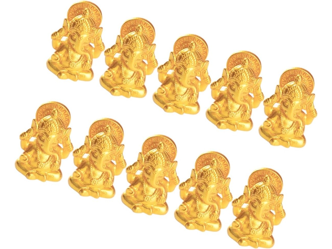 Conjunto 10 Estátuas Elefantes Hindus Resina Dourada Decoração Altar Elegantes Figuras Simbolizam Sucesso GOKOCO