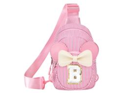 Mala A Tiracolo Infantil Às Riscas Com Laço E Letra B (rosa)