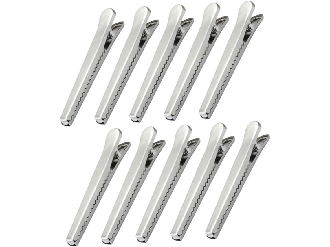 Sacos reutilizáveis para alimentos Jacaré Clips, 10 unidades grandes, aço inoxidável, com fechos resistentes.