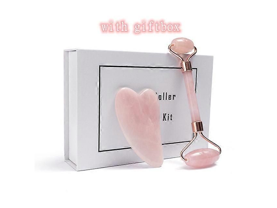 Massageador Facial de Quartzo Rosa com Pedra Gua Sha e Dourada GOKOCO