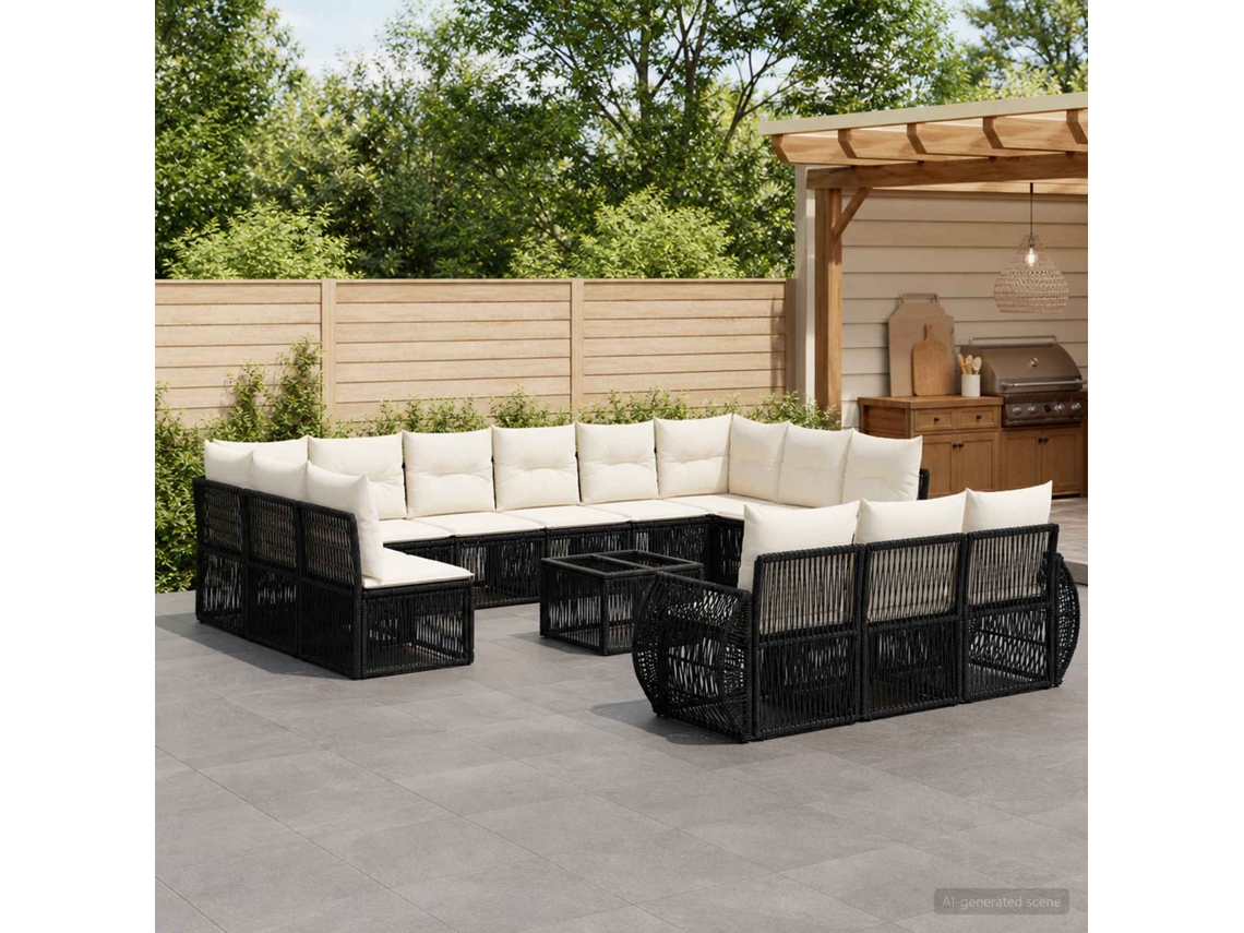 Vidaxl Conjunto De Sofá De Jardim 14 Unid. Preto E Branco Creme
