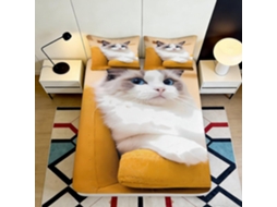 Conjunto de Cama com Estampa 3d Gato em Microfibra Fronha 200x25cm