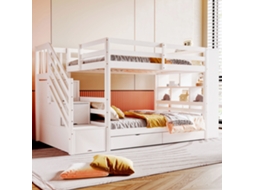 Cama 90x200 Cm Duas Camadas Com Escada Segura Gavetas E Armários Branca