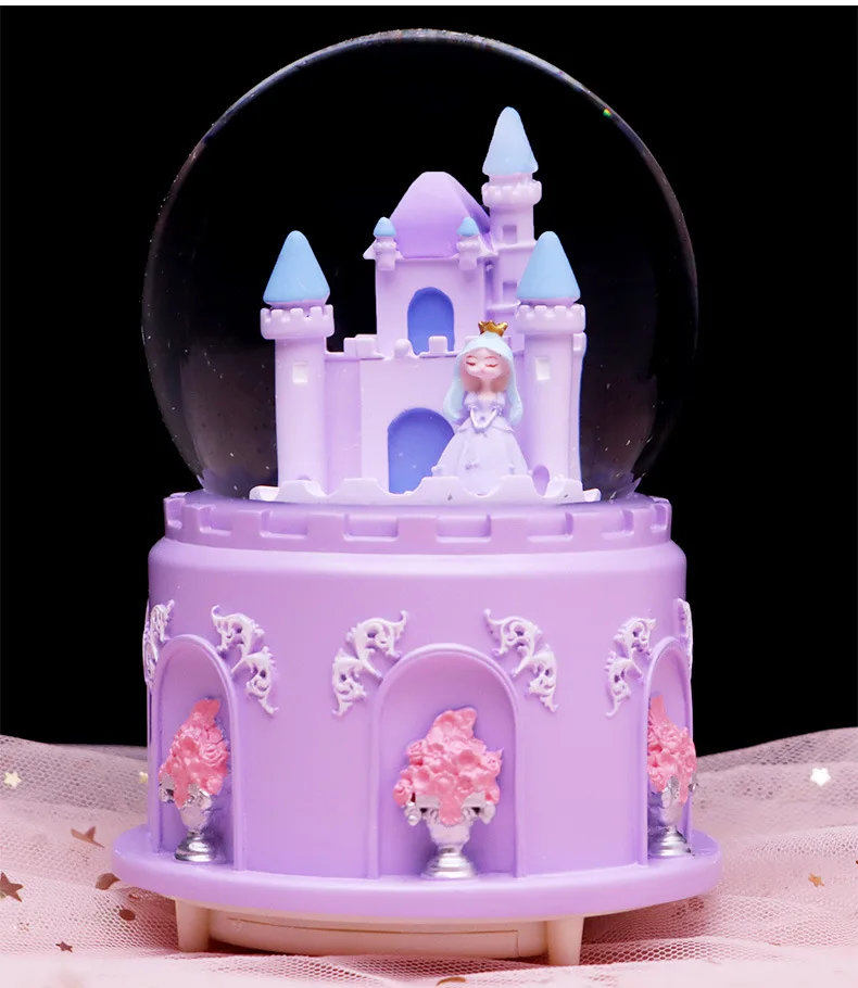 Castelo Bola de Cristal Floco de Neve Luminoso Alto falante Decoração para Quarto de Menina MDUG (estilo 6)