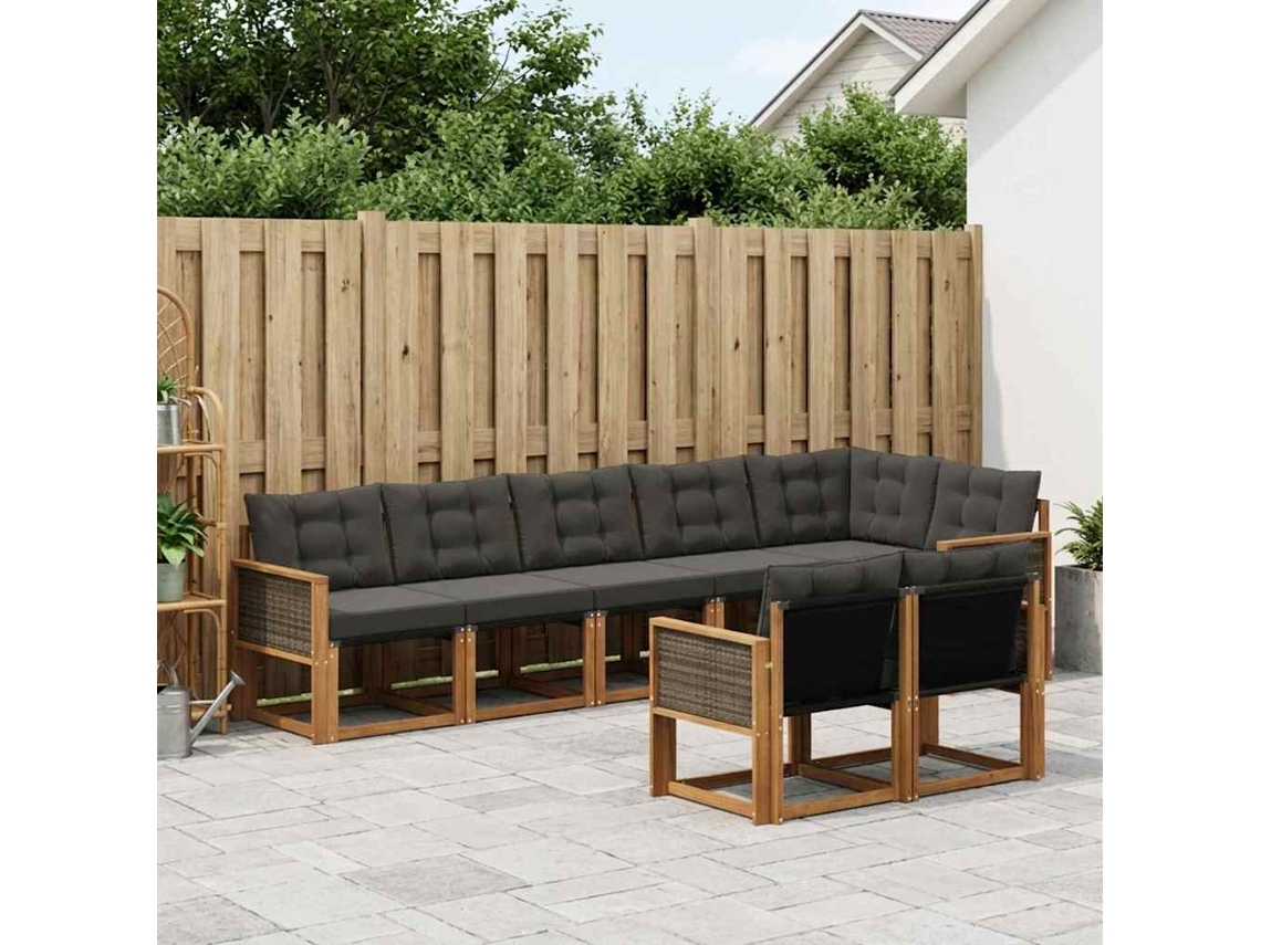Vidaxl Conjunto De Sofás Para Exterior 8 Pcs Natural E Preto