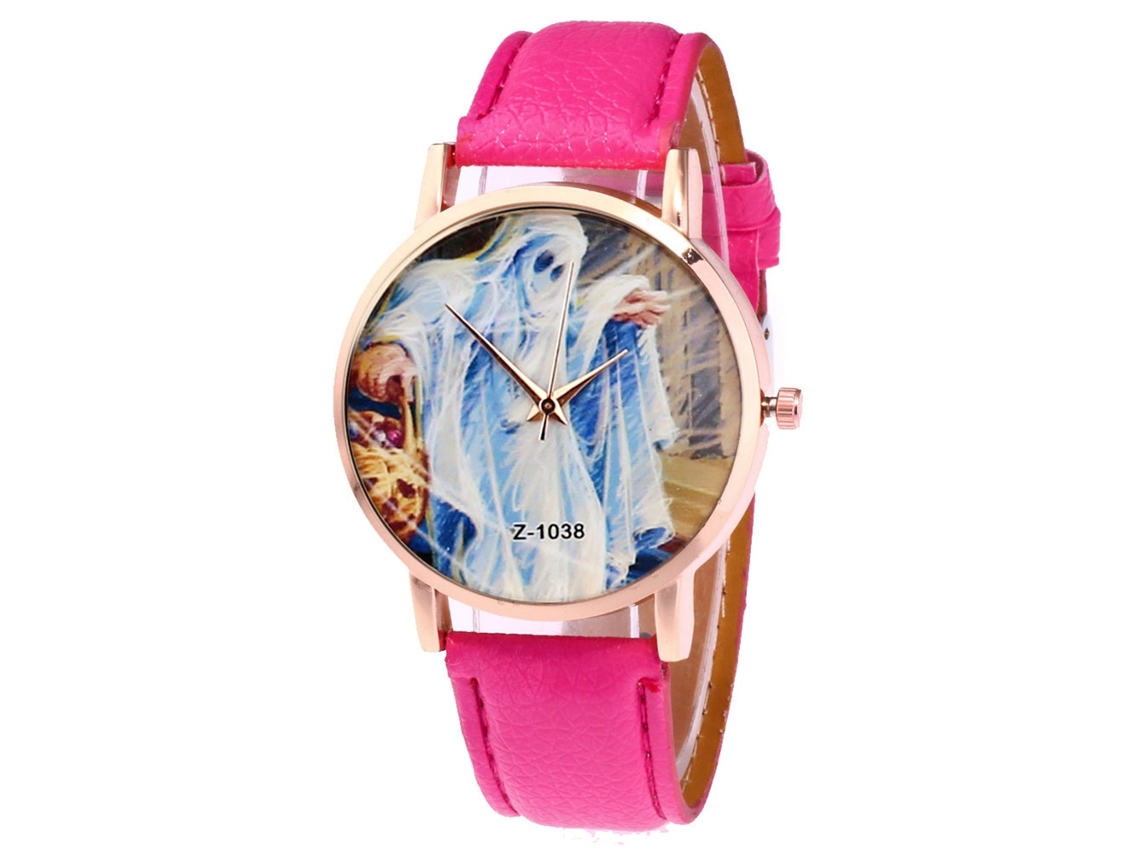 Relógio de pulso analógico para casal com pulseira de couro PU, mostrador redondo, quartzo (vermelho rosado)