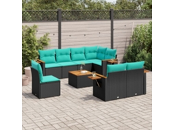 Vidaxl 9 Pcs Conjunto De Sofás P/ Jardim C/ Almofadões Vime Pe Preto