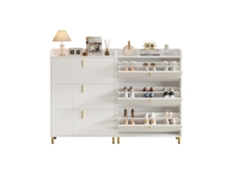 Roupeiro Estreita Sapateira com 2 roupeiros e 3 portas, 6 compartimentos ajustáveis com sistema anti-tensão, branco, MOBRIO (80x23,5x123,5 cm)