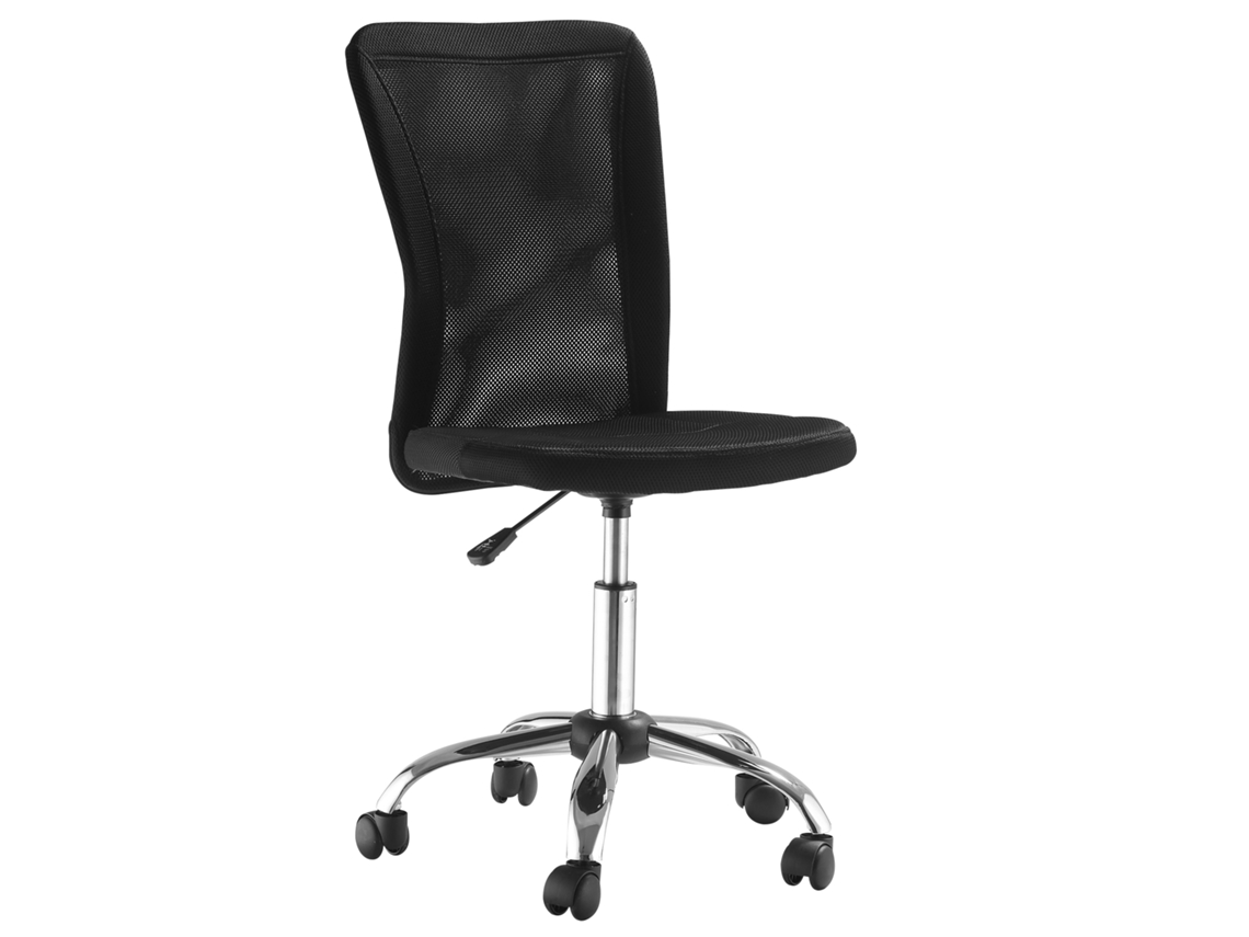 Cadeira De Escritório Ergonómica Sem Braços Preta Em Rede Respirável, Altura Regulável Cinco Rodas, 43x58x90-100 Cm
