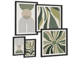 Conjunto De Pinturas Planta Boho Pintada Folhas Moldura Preta Quadros Para O Escritório Espelharte (conjunto De 5 Imagens)