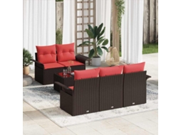 Vidaxl Conjunto De Sofá De Jardim 6 Unid. Bege E Vermelho Vime Pe