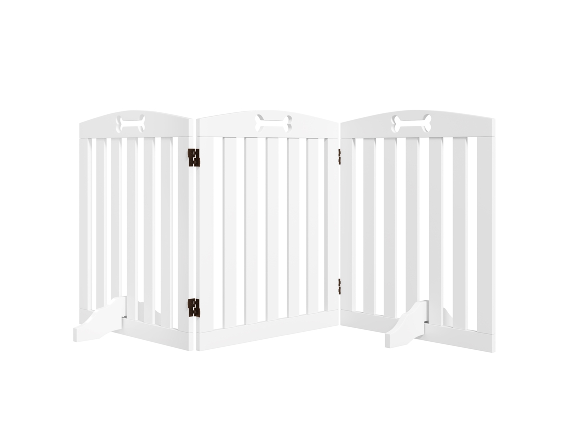 Barreira de Segurança Dobrável para Cães 155 Cm Vedação para Cães Médios de 3 Painéis com Pés Removíveis 155x30x61 Cm Branco Ge