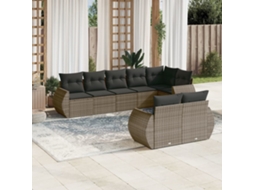 Vidaxl 8 Pcs Conjunto Sofás De Jardim C/ Almofadões Vime Pe Cinzento