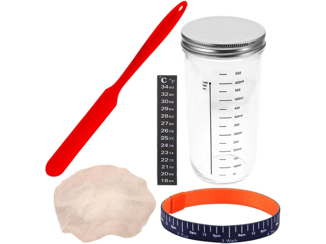 Potes De Vidro Herméticos Para Fermento Natural Com Tampa Graduada E Espátula Silicone Fermentação Na Cozinha