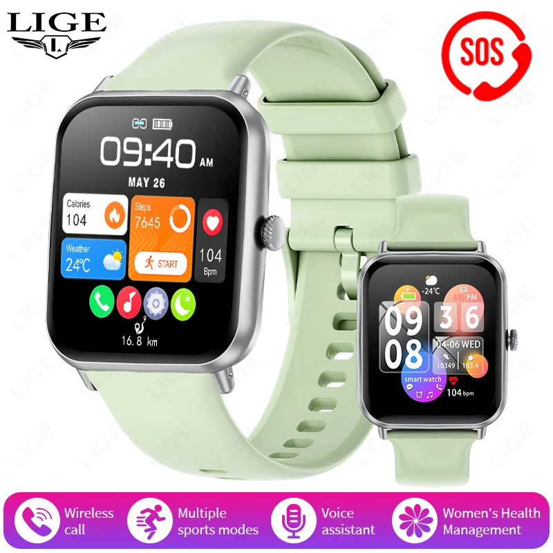 SMARTWATCH MDUG com Chamadas Bluetooth e Monitoramento de Saúde, Compatível com Android e iOS (verde)