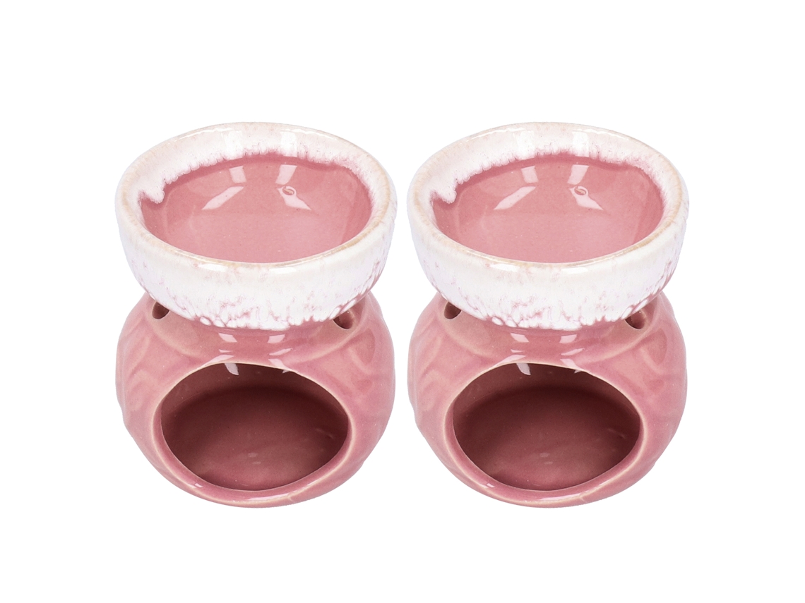 2 Peças De Queimador De Óleo Essencial Cerâmico Para Aromaterapia Cor Rosa
