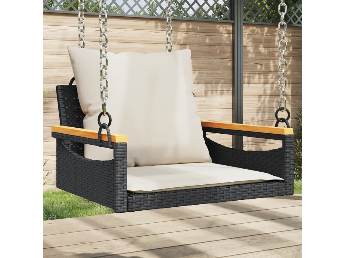 Vidaxl Banco Baloiço Com Almofadões 63x62x40 Cm Vime Pe Preto