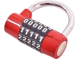 Cadeado de Combinação 5 Dígitos em Zinco, Preto e Vermelho, para Uso Externo, Academia e Casa BRILVIBERA