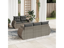 Vidaxl 6 Pcs Conjunto Sofás De Jardim Com Almofadões Vime Cinzento