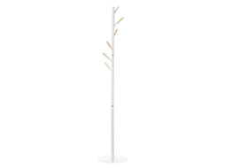 Cabide de Pé de Madeira com 6 Ganchos para Roupa Bolsas e Estrutura de Metal e Madeira 35x35x174cm Branco