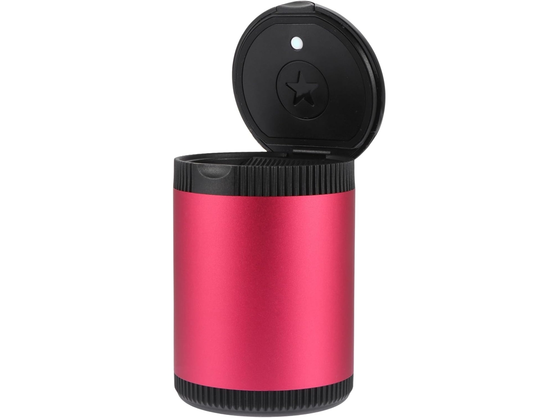 Cinzeiro Portátil De Alumínio Vermelho Com Iluminação Led E Tampa À Prova De Odores.
