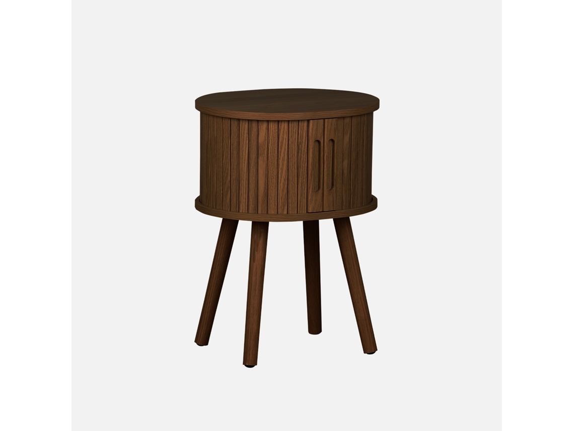 Mesa De Cabeceira Com 2 Portas De Correr, Madeira De Nogueira Sweeek