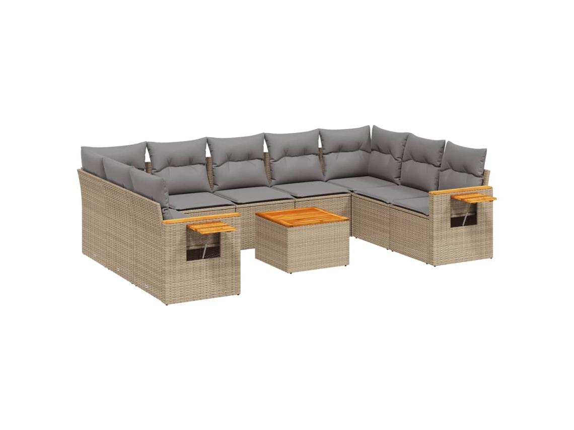 Conjunto de 10 Sofás para Jardim com Almofadões Vime Pe Bege MAISON EXCLUSIVE
