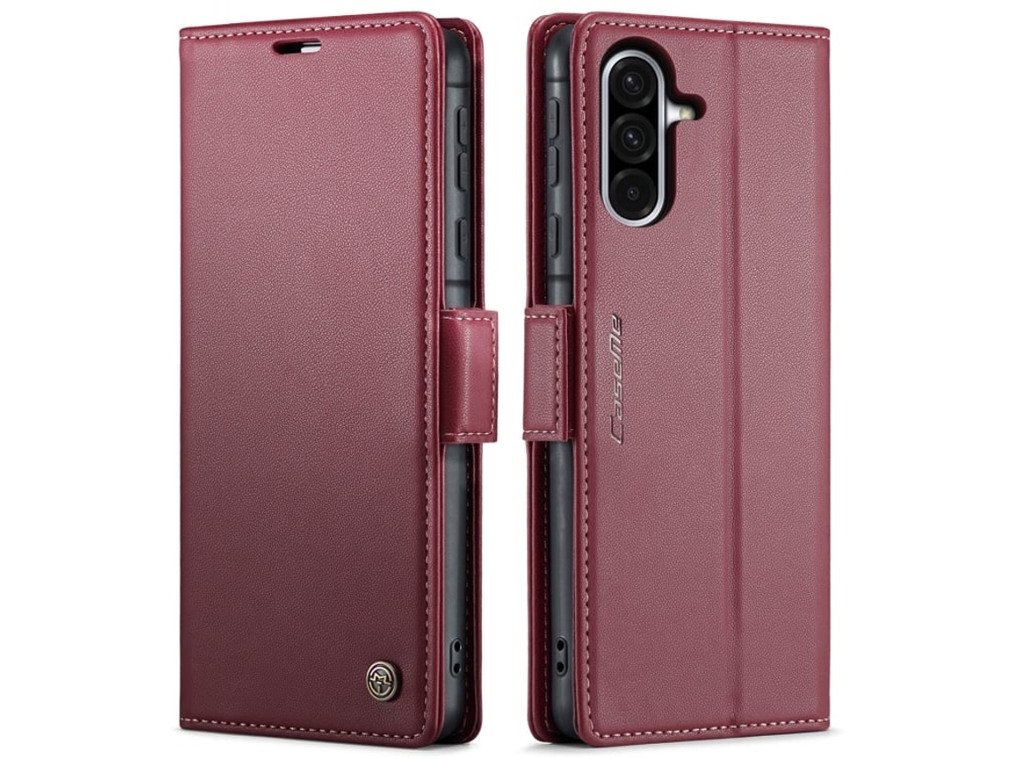 Capa Para Samsung Galaxy A56 De Couro Com Fecho Borboleta Textura De Lichia E Proteção Rfid Antirroubo Vermelha