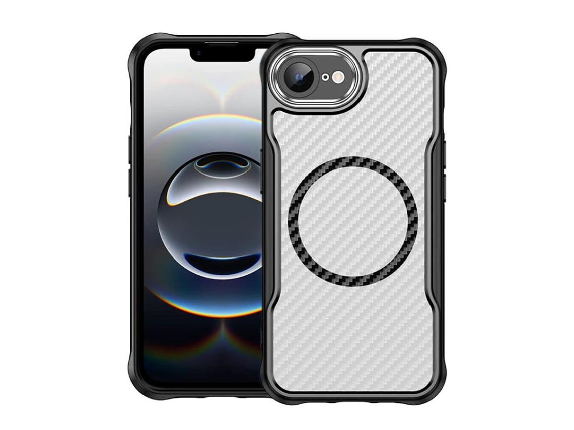 Capa Transparente Para Iphone 17e - Textura De Fibra De Carbono - Magsafe