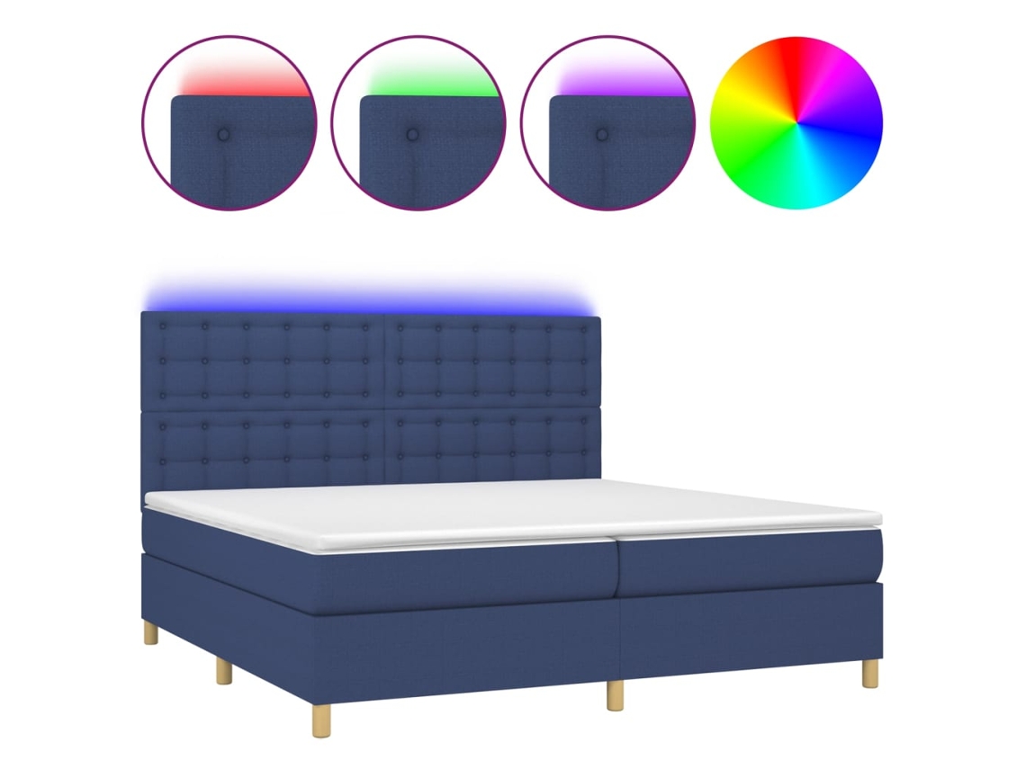 Cama Box Spring com Colchão e Led Tecido Azul MAISON EXCLUSIVE (200x200 cm)