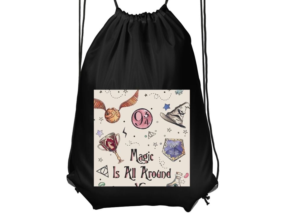 Mochila de Ginástica Infantil- Confortável e Prática, Preta, Estilo Harry Potter BRILVIBERA